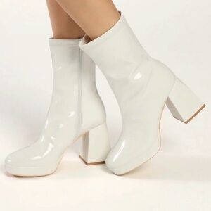 Edmen Off White Patent Platform Mid-Calf Boots